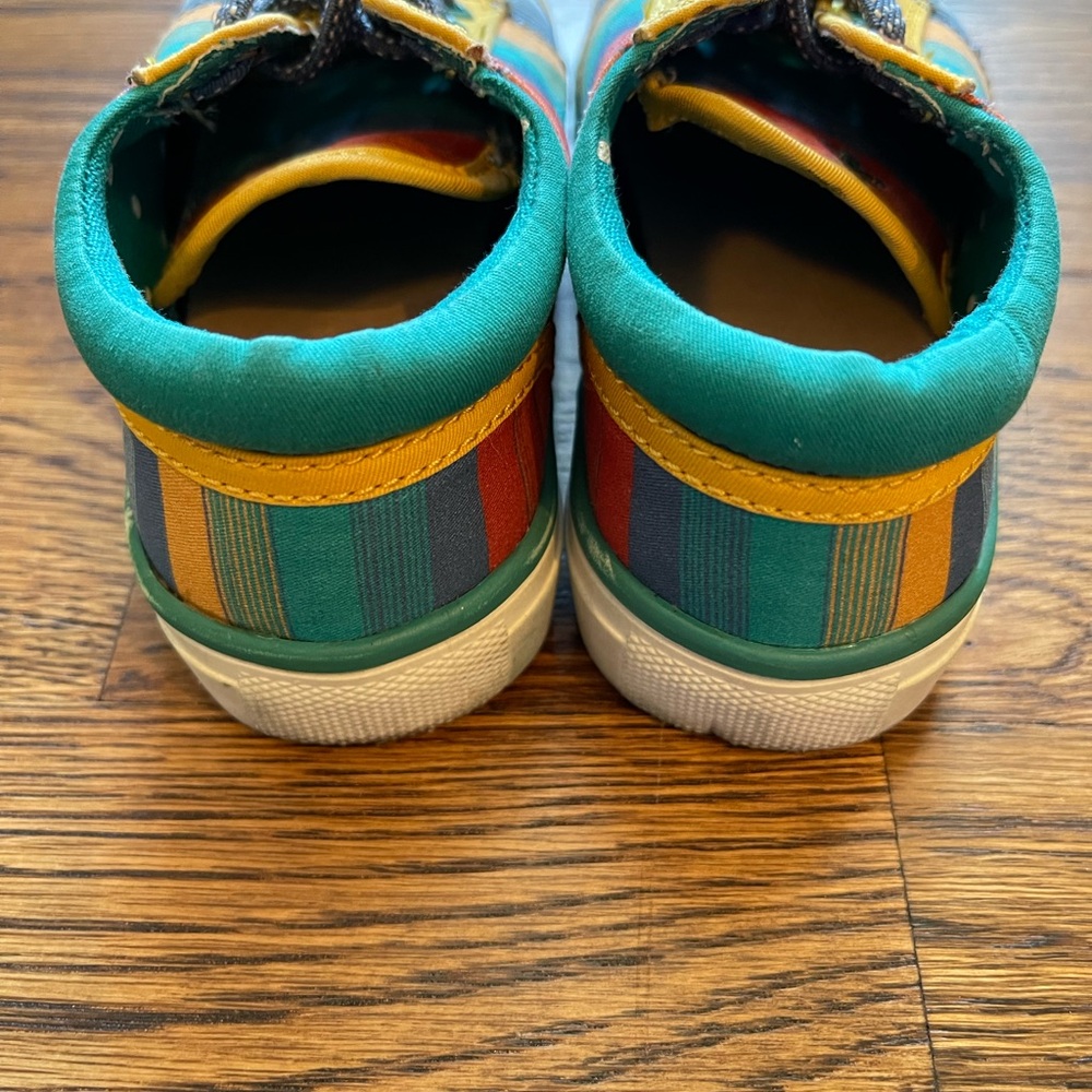 Matilda Jane Girls Teal Striped Pom Pom Sneakers Size 7 - Picture 5 of 11